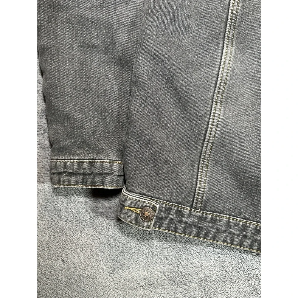 JYG Sherpa Lined Denim Trucker Jacket Gray Washed Button Front Men‎ L
